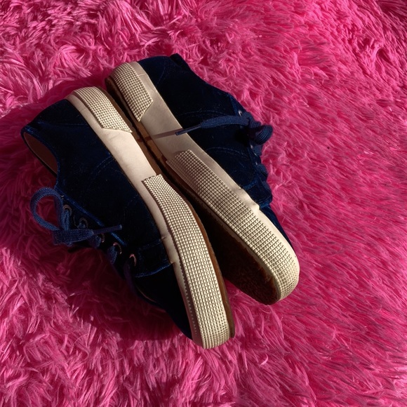Superga deep inky blue velour Cotu round toe gum sole sneakers size 7.5 - Picture 5 of 9